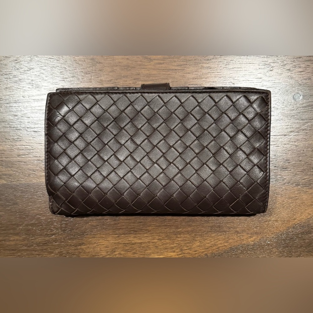 Bottega Veneta Brown Leather Signature Woven Two Sided Wallet